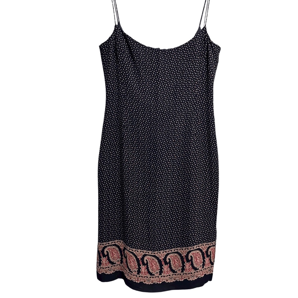 Ralph Lauren Silk Spaghetti Strap Paisley Pattern Side Slit Mini Dress Y2K 2000s